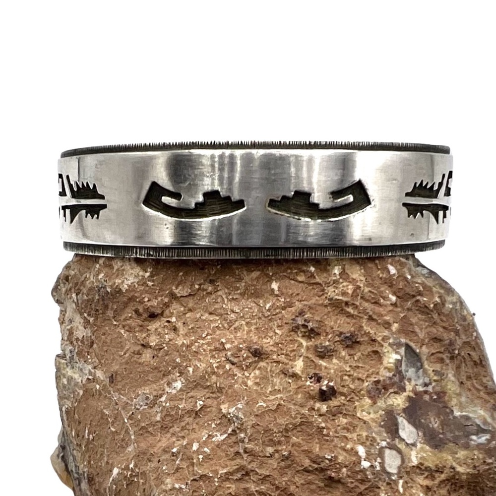 Signed Hopi Native American Sterling Silver Mens Womens Cuff Bracelet 7 3/8"